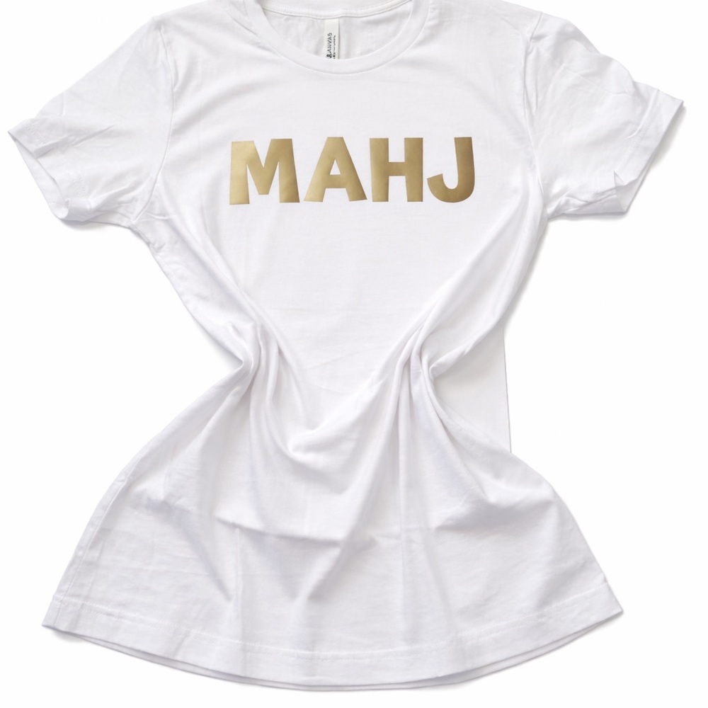 Mahjong White T-Shirt with Gold Lettering Mahj